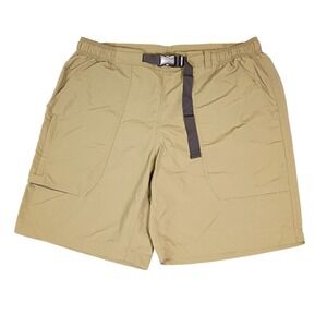 Eddie Bauer Mens XL Brief Lined Green Nylon Hiking Shorts Belted Cargo Trail